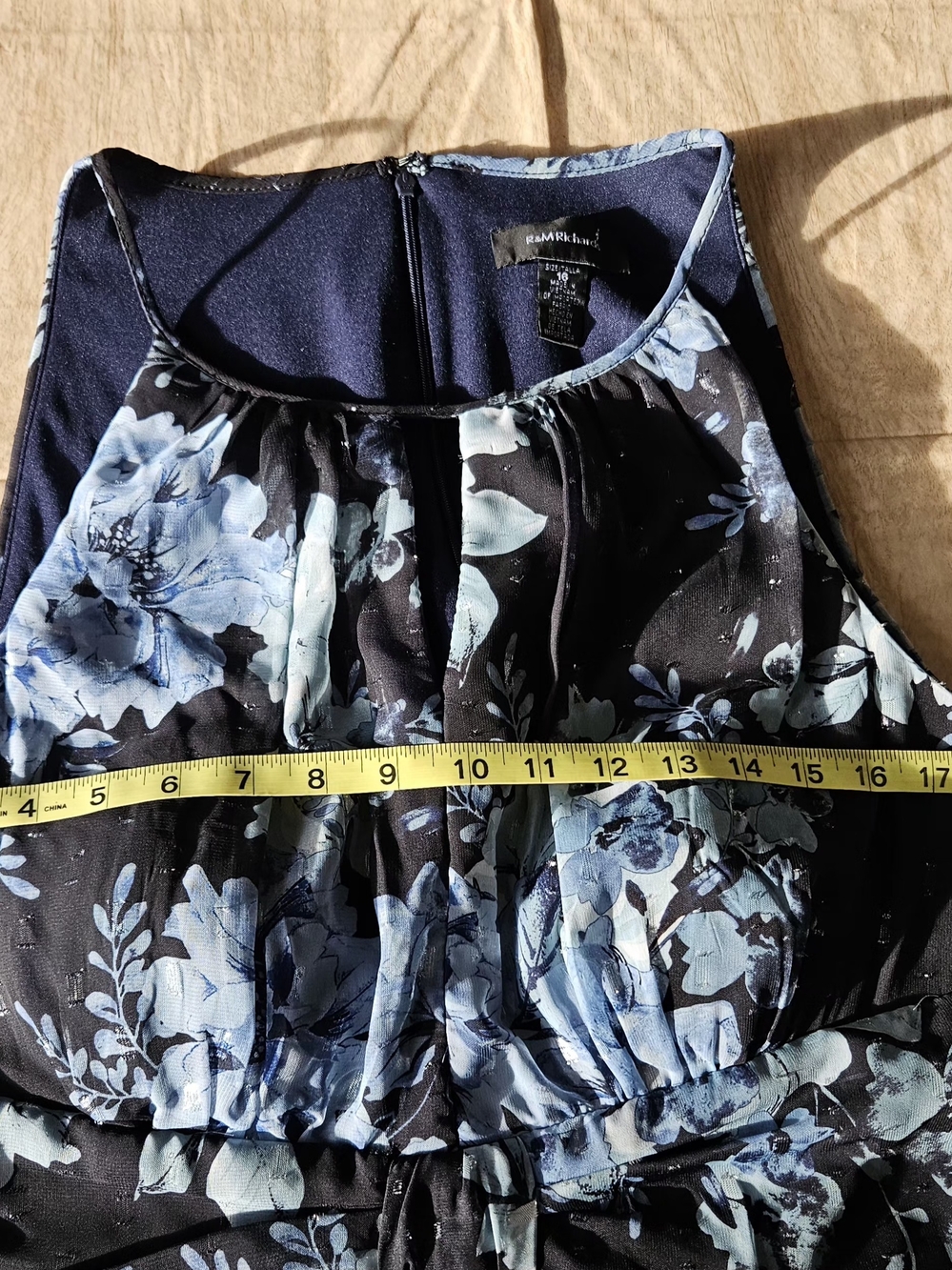 NWOT R&M Richards Floral Maxi Dress Size 16 Blue Metallic Halter Neck - Picture 14 of 16